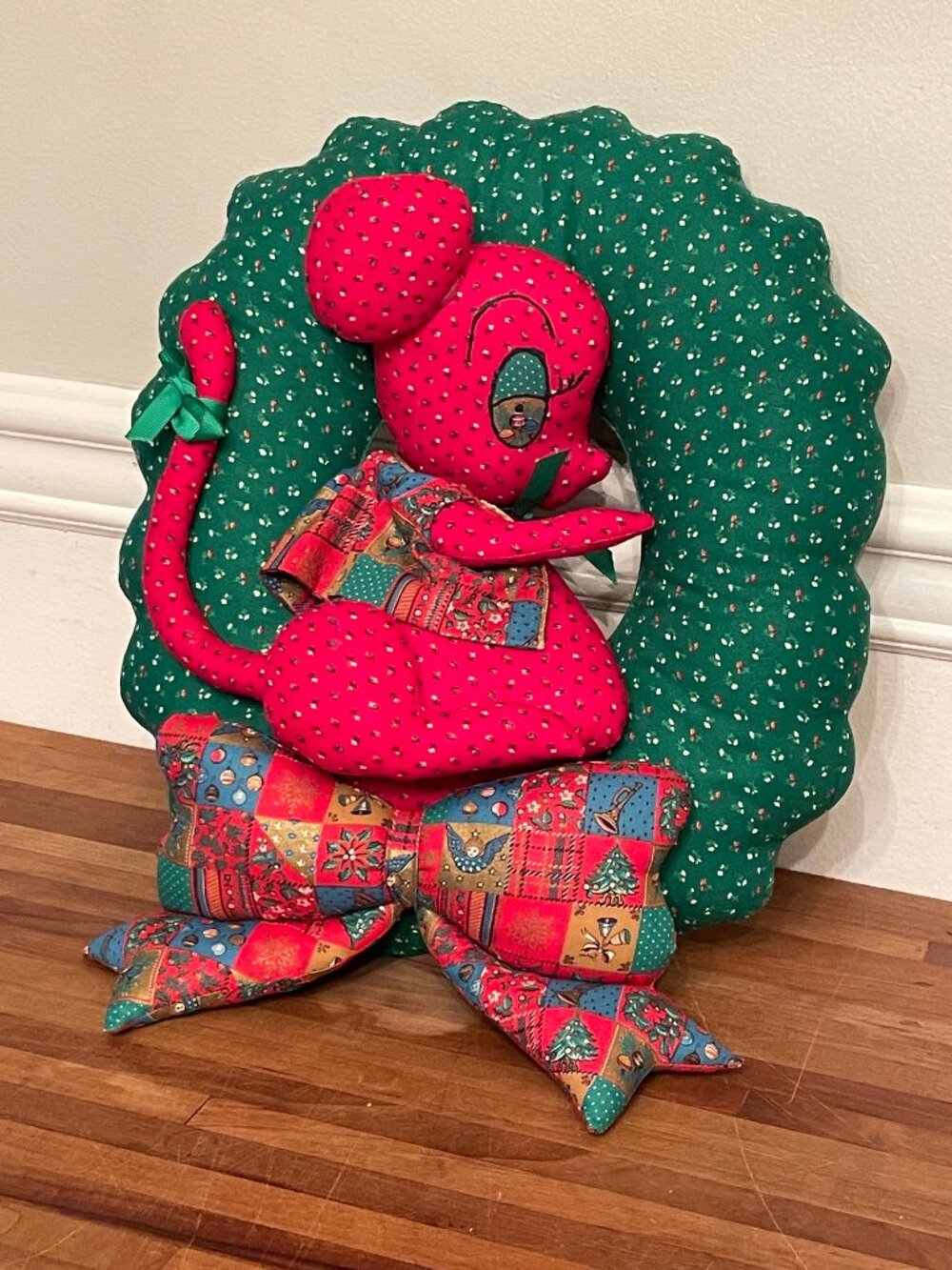 Vintage Handmade Plush Fabric Christmas Wreath